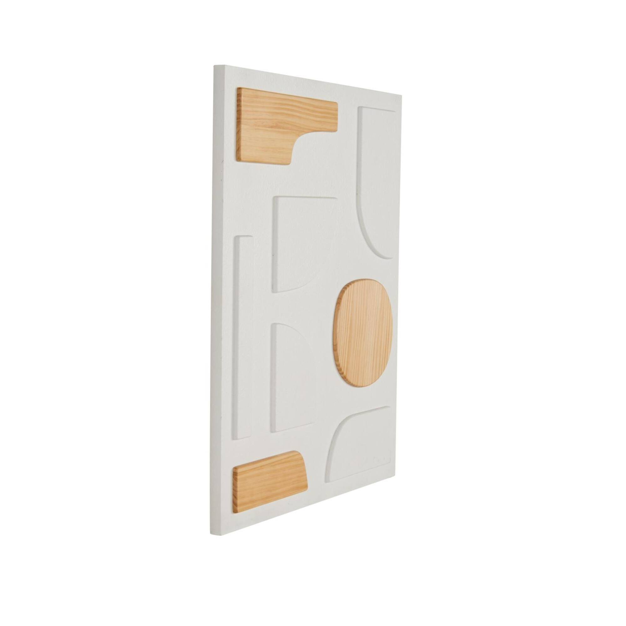 23.5" x 31.5" White Wood Geometric Dimensional Art Deco Shapes with Brown Accents Home Wall Décor